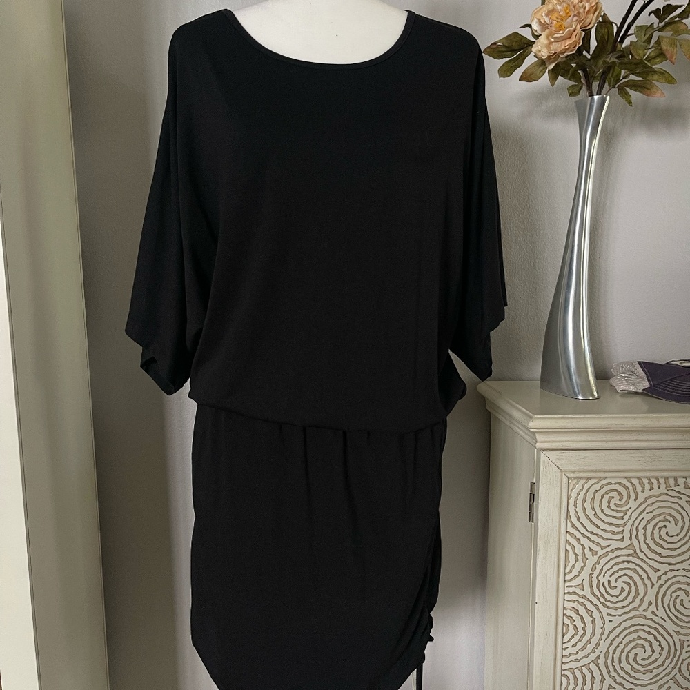 NWT Cupshe Black Dress With a Ruched Drawstring ,Batwing Sleeves